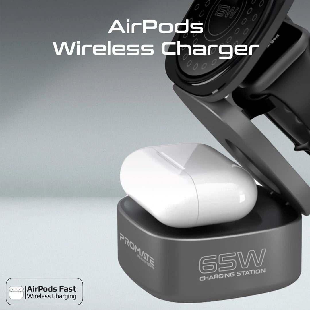 Promate 65W GaNFast Foldable MagSafe Compatible Wireless Charging Station in Qatar Promate 65W GaNFast Foldable MagSafe Compatible Wireless Charging Station in Qatar